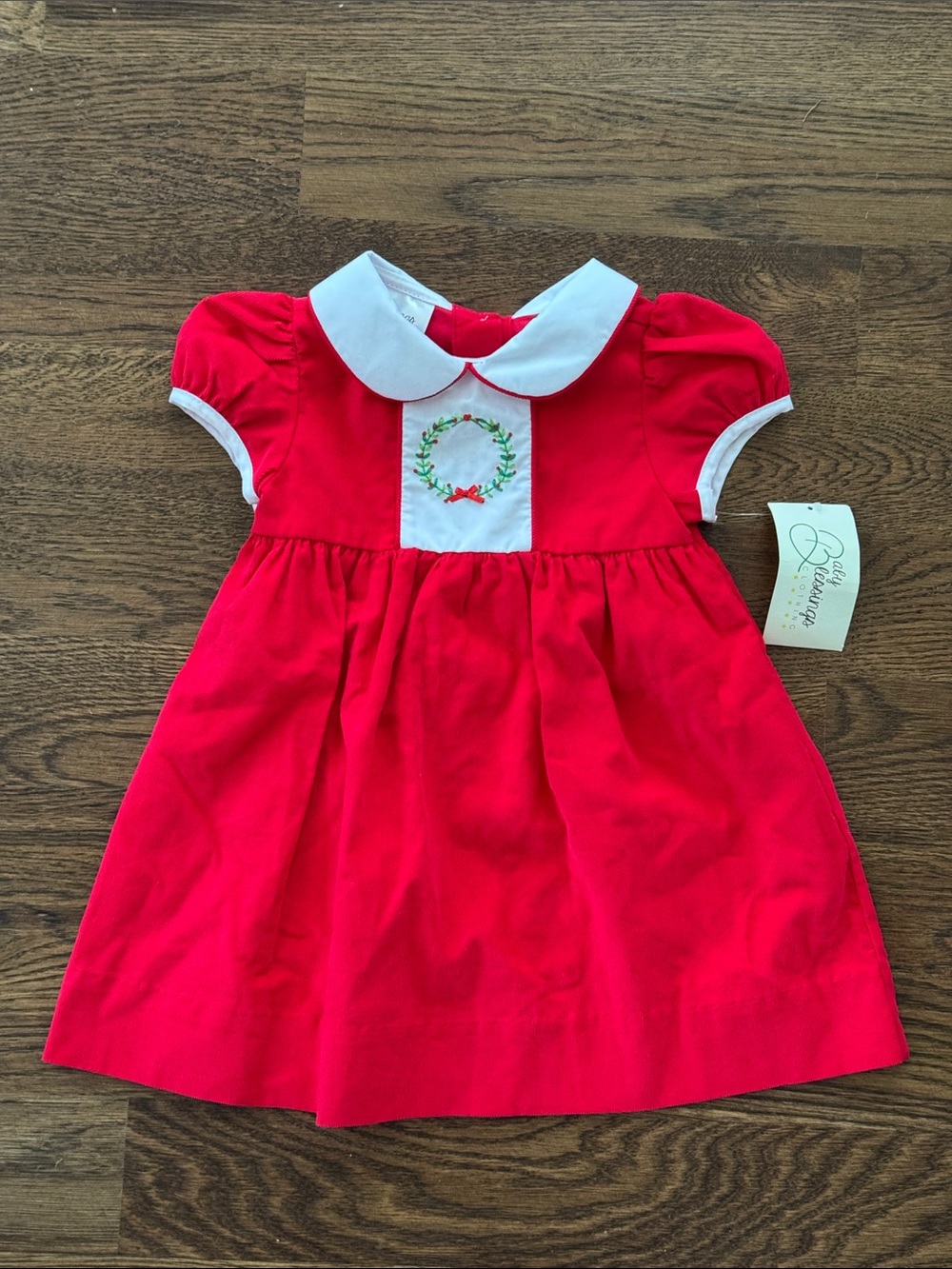 New With Tags Baby Blessings Bella Christmas Wreath Embroidered Corduroy Dress